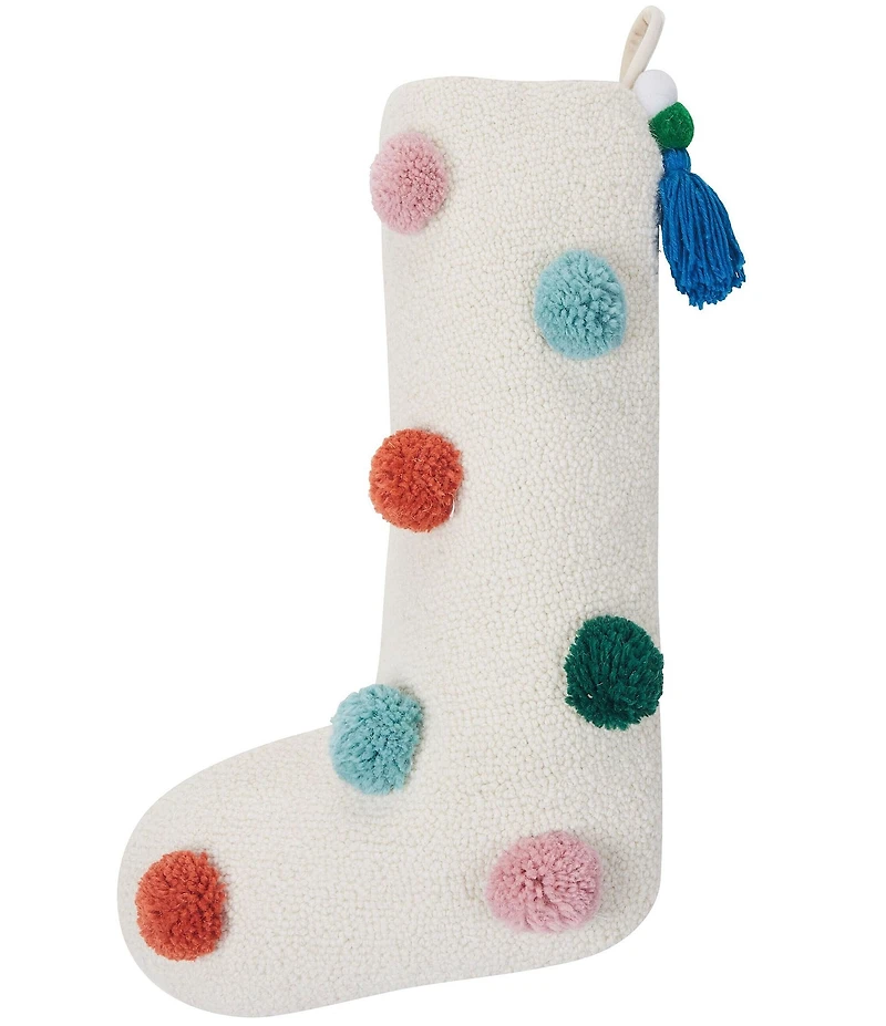 Peking Handicraft Colorful Pom Poms II Hooked Wool Holiday Stocking