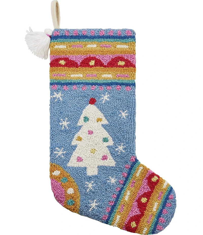 Peking Handicraft Fair Isle Tree with Tassels Hooked Wool Holiday Stocking