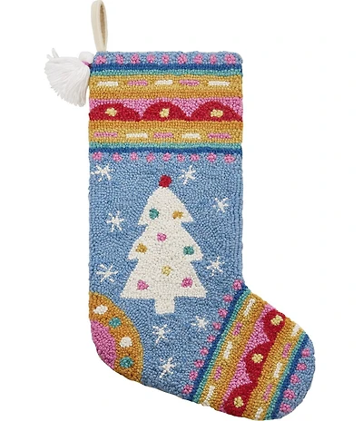 Peking Handicraft Fair Isle Tree with Tassels Hooked Wool Holiday Stocking