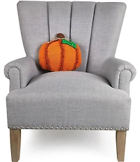 Peking Handicraft Fall Festive Collection Pumpkin with Applique Leaf Wool Hooked Pillow