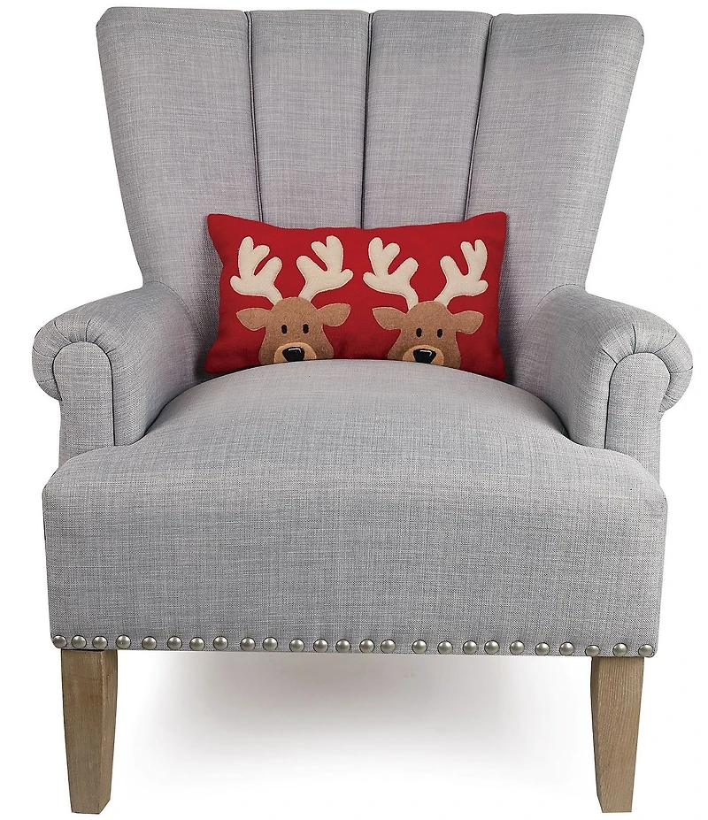 Peking Handicraft Felt Reindeer Embroidered Pillow