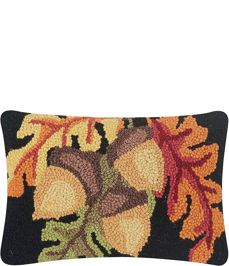 Peking Handicraft Festive Fall Acorn with Fall Leaves Hooked Pillow