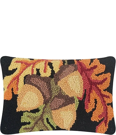 Peking Handicraft Festive Fall Acorn with Fall Leaves Hooked Pillow