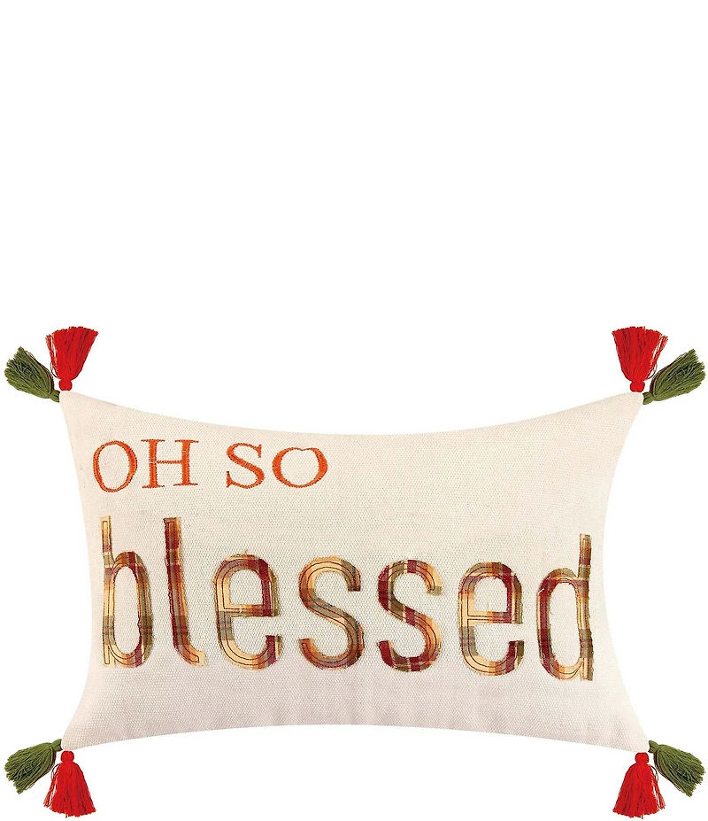 Peking Handicraft Festive Fall Collection Oh So Blessed Embroidered Tasseled Pillow