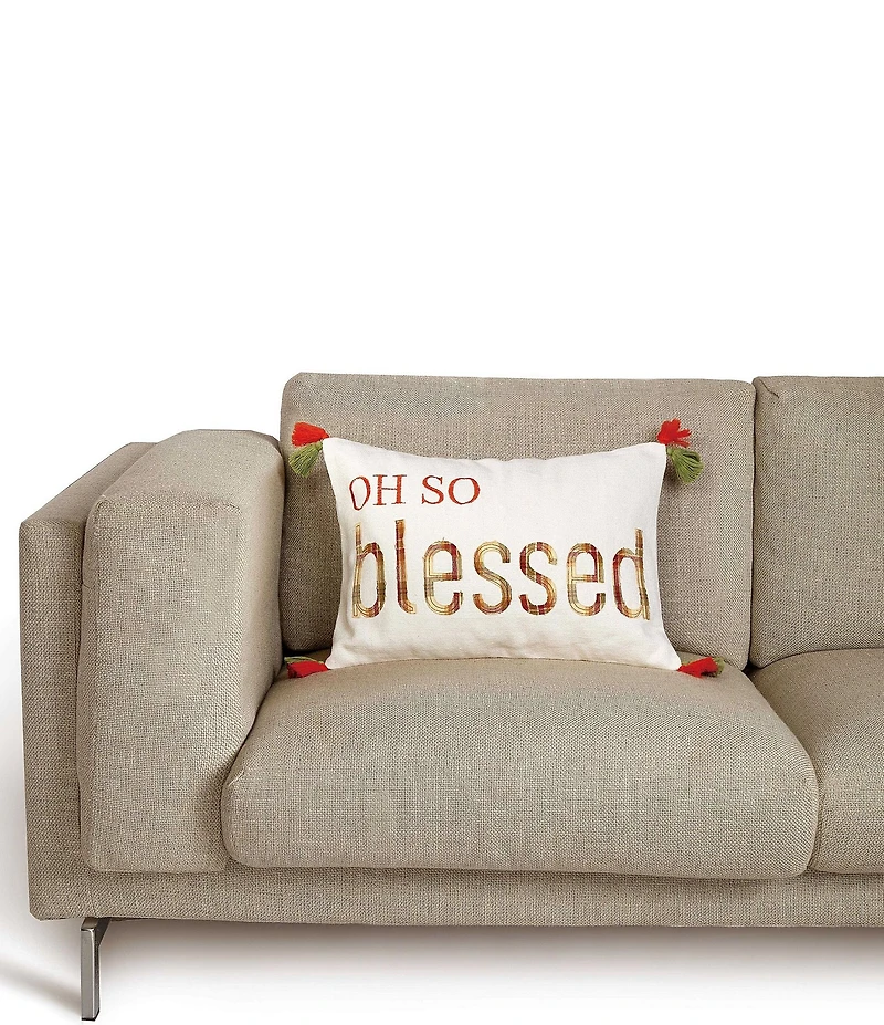 Peking Handicraft Festive Fall Collection Oh So Blessed Embroidered Tasseled Pillow