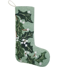 Peking Handicraft Green Holly Wool Hooked Holiday Stocking