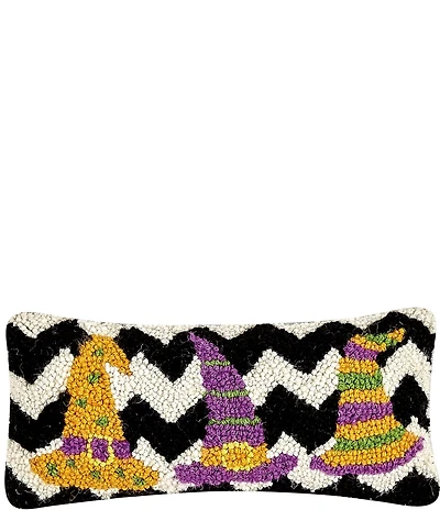 Peking Handicraft Halloween Collection Witch Hat Zig-Zag Hooked Wool Pillow