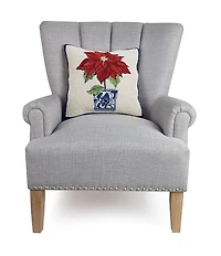 Peking Handicraft Holiday Chinoiserie Poinsettia Hooked Wool Square Pillow