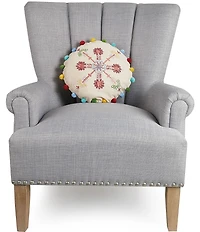 Peking Handicraft Holiday Collection Boho Holiday Snowflake Embroidered Round Decorative Pillow