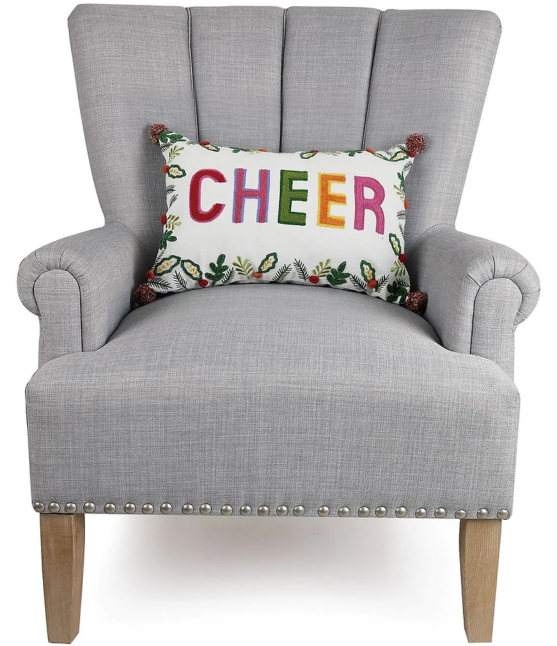 Peking Handicraft Holiday Collection Cheer Embroidered Decorative Pillow