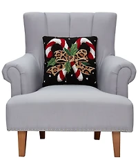 Peking Handicraft Holiday Collection Leopard Candy Canes Wool Hooked Pillow