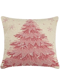 Peking Handicraft Holiday Collection Pink Christmas Tree Hooked Wool Pillow