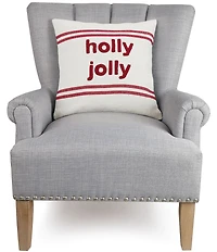 Peking Handicraft Holiday Collection Stripe Boucle Holy Jolly Embroidered Square Pillow