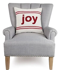 Peking Handicraft Holiday Collection Stripe Boucle Joy Embroidered Square Pillow