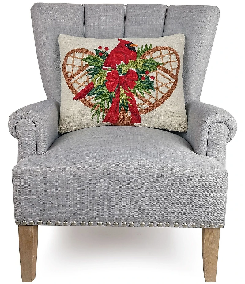 Peking Handicraft Holiday Woods Snowshoes Hook Wool Pillow