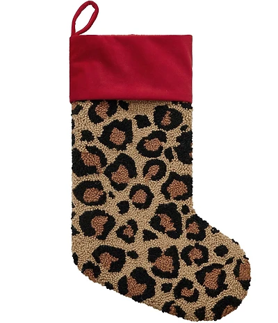 Peking Handicraft Leopard Christmas Hooked Wool Stocking