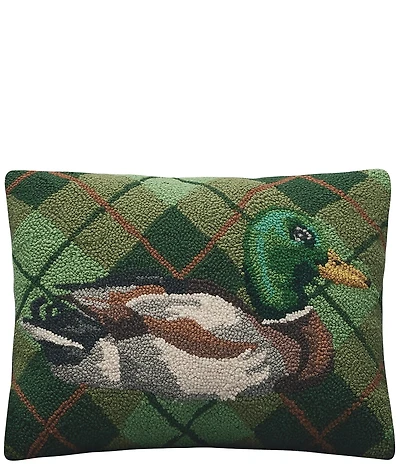 Peking Handicraft Mallard Plaid Wool Hook Throw Pillow