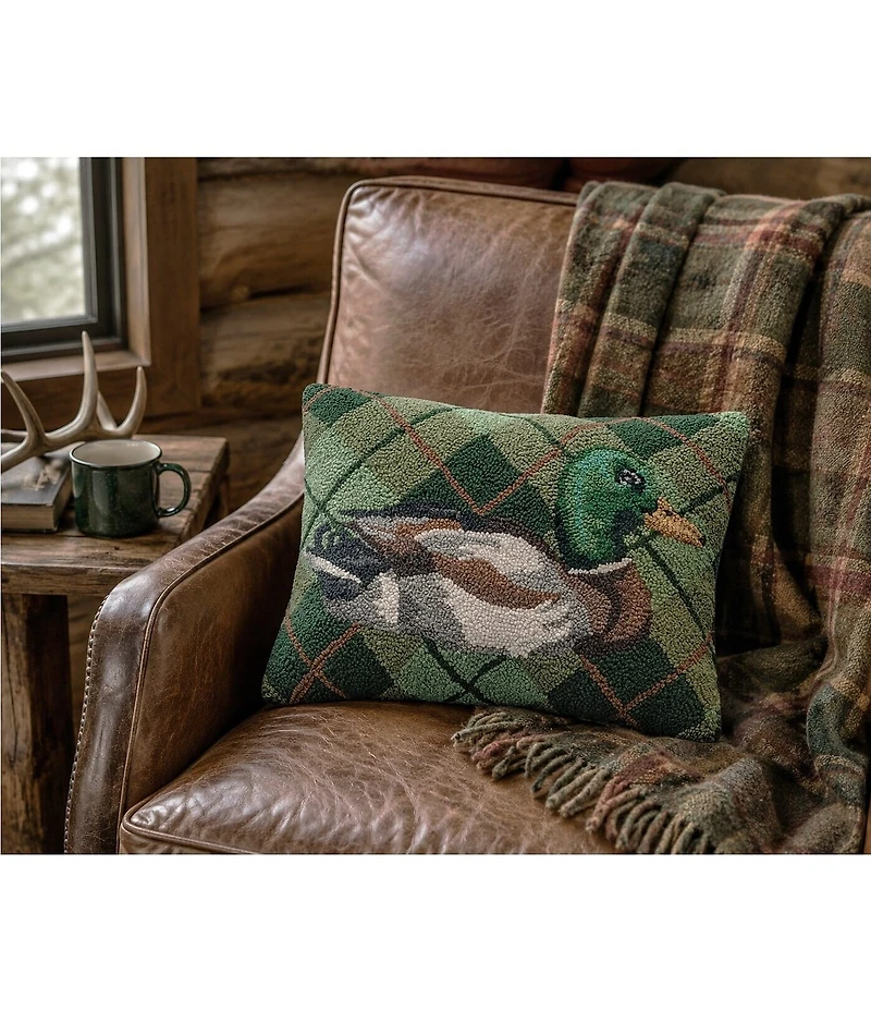 Peking Handicraft Mallard Plaid Wool Hook Throw Pillow
