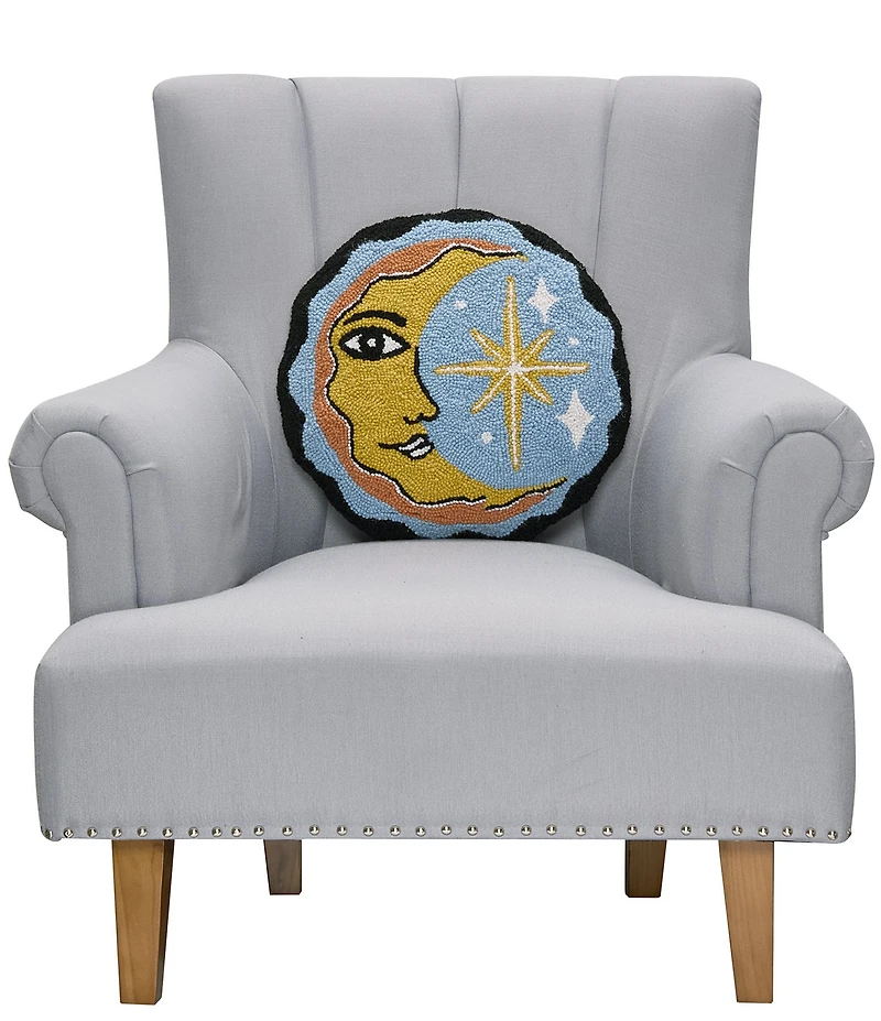 Peking Handicraft Moon Slice Wool Hook Round Pillow