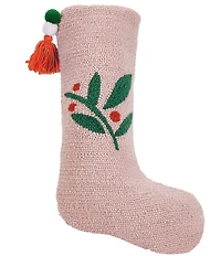 Peking Handicraft Pink Berries Wool Hand-Hooked Stocking with Pom-Pom Tassel