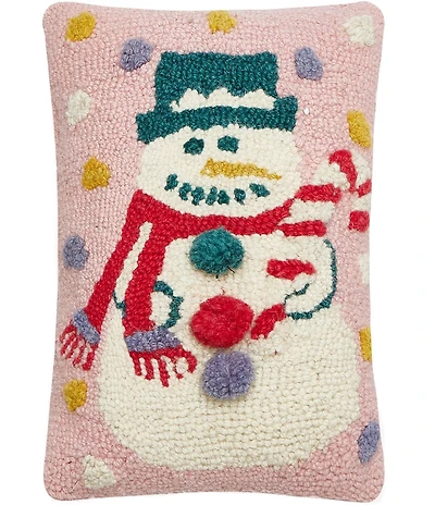 Peking Handicraft Pink Snowman Wool Hook Pillow
