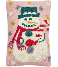 Peking Handicraft Pink Snowman Wool Hook Pillow