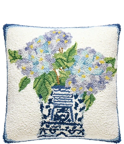 Peking Handicraft Rhapsody In Blue Floral Wool Hook Throw Square Pillow