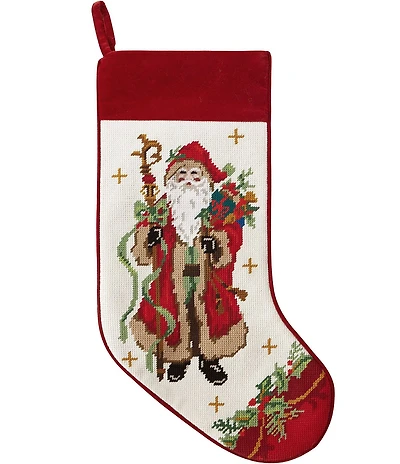 Peking Handicraft Santa with Staff Embroidered Needlepoint Holiday Stocking
