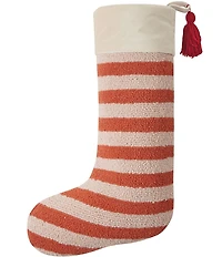 Peking Handicraft Striped Pattered with Tasseled Hooked Wool Holiday Stocking