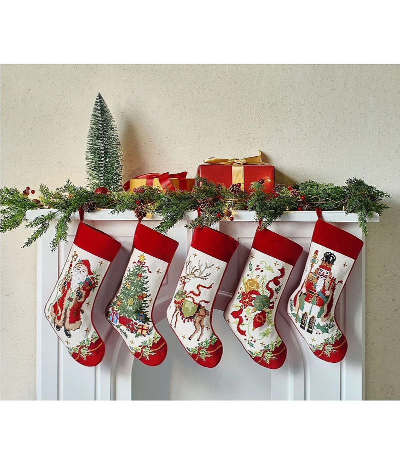 Peking Handicraft Tree with Presents Embroidered Needlepoint Holiday Stocking