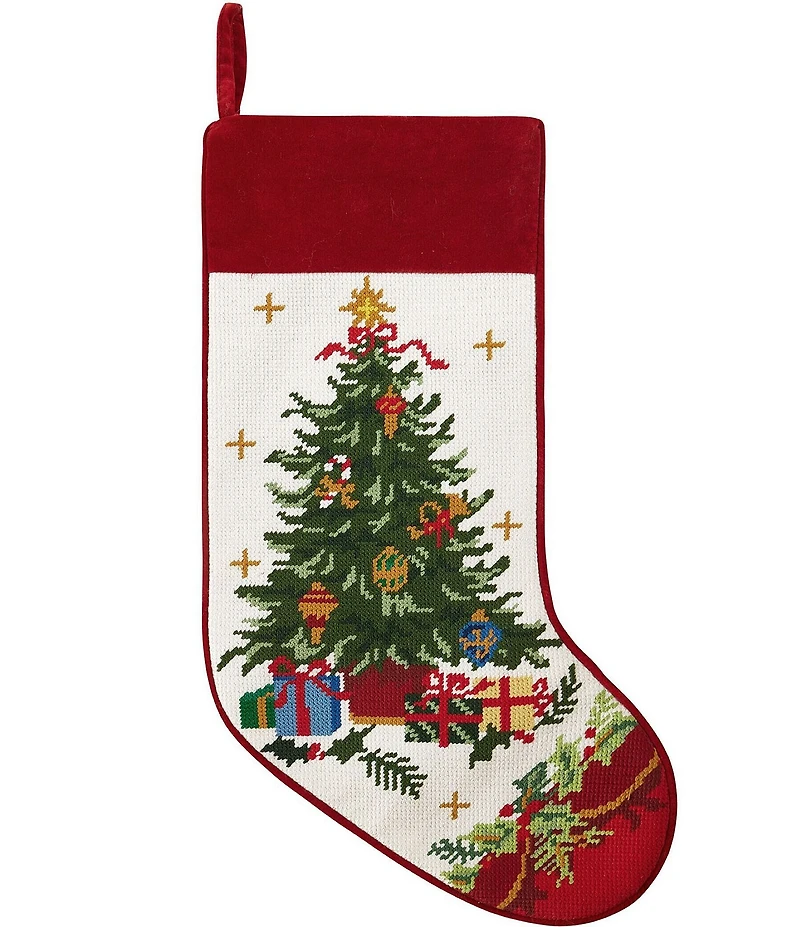 Peking Handicraft Tree with Presents Embroidered Needlepoint Holiday Stocking