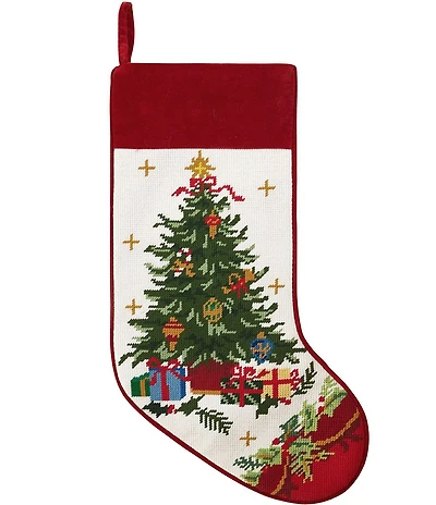 Peking Handicraft Tree with Presents Embroidered Needlepoint Holiday Stocking