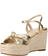 Pelle Moda Elbie Snake Embossed Metallic Leather Bow Platform Espadrille Wedge Sandals
