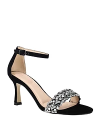 Pelle Moda Heidy Suede Crystal Embellished Ankle Wrap Stiletto Pumps