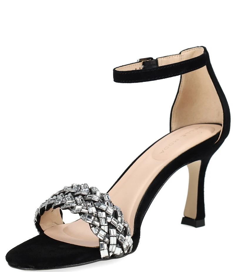 Pelle Moda Heidy Suede Crystal Embellished Ankle Wrap Stiletto Pumps