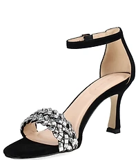 Pelle Moda Heidy Suede Crystal Embellished Ankle Wrap Stiletto Pumps