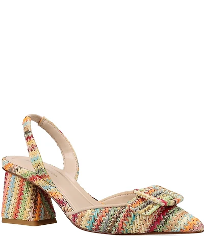 Pelle Moda Imia Woven Raffia Buckle Ornamented Slingback Pumps