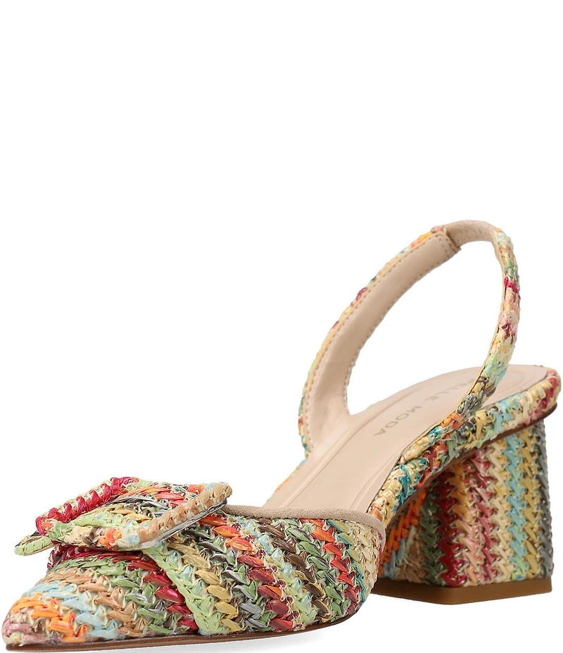 Pelle Moda Imia Woven Raffia Buckle Ornamented Slingback Pumps