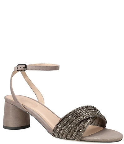 Pelle Moda Noli Shimmer Suede Ankle Wrap Block Heel Sandals