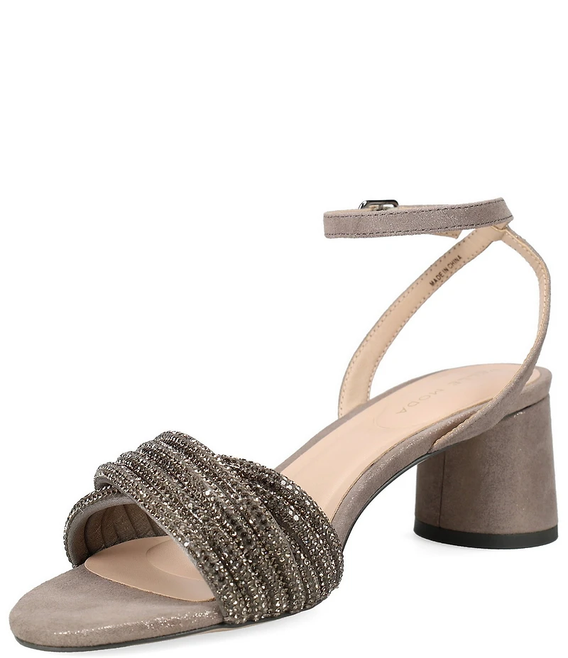 Pelle Moda Noli Shimmer Suede Ankle Wrap Block Heel Sandals