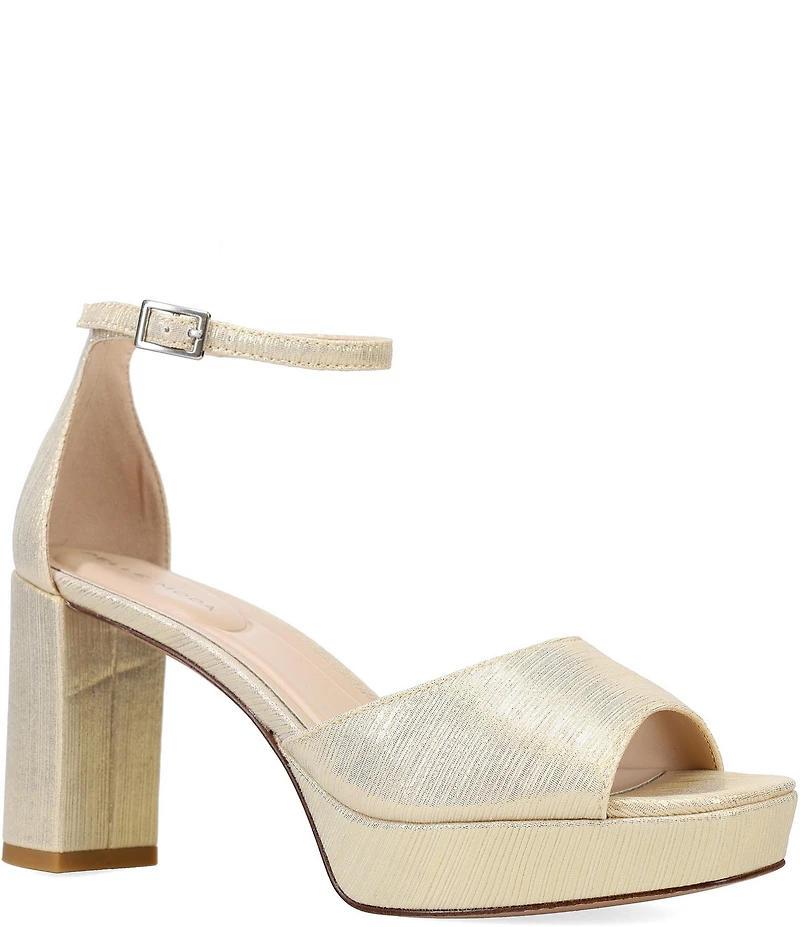 Pelle Moda Pearly 2 Glitter Ribbed Satin Ankle Strap High Heel Platform Dress Sandals