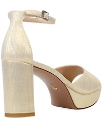 Pelle Moda Pearly 2 Glitter Ribbed Satin Ankle Strap High Heel Platform Dress Sandals