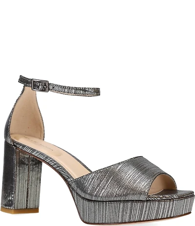 Pelle Moda Pearly 2 Glitter Ribbed Satin Ankle Strap High Heel Platform Dress Sandals