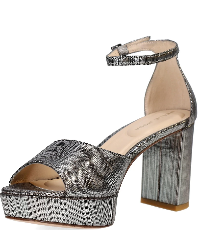 Pelle Moda Pearly 2 Glitter Ribbed Satin Ankle Strap High Heel Platform Dress Sandals