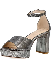 Pelle Moda Pearly 2 Glitter Ribbed Satin Ankle Strap High Heel Platform Dress Sandals