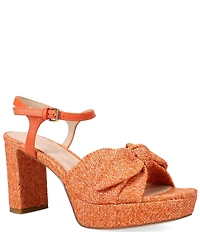 Pelle Moda Penni Raffia Bow Block Heel Dress Sandals