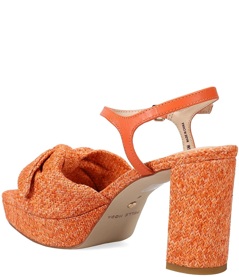 Pelle Moda Penni Raffia Bow Block Heel Dress Sandals