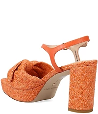 Pelle Moda Penni Raffia Bow Block Heel Dress Sandals