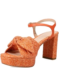 Pelle Moda Penni Raffia Bow Block Heel Dress Sandals