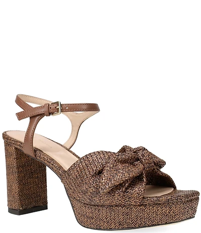 Pelle Moda Penni Raffia Bow Block Heel Dress Sandals